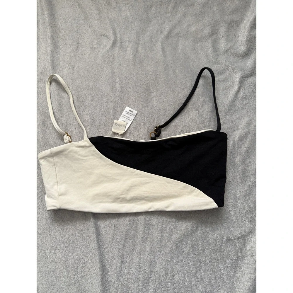 L*Space Bikini Top Womens Medium Black Cream Colorblock Bandeau